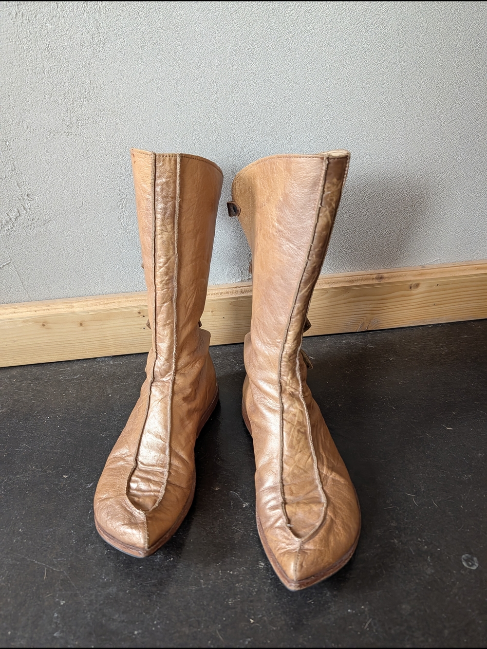 Women's Cydwoq Custom Leather Mid-Calf Boots with Leaf Strap Accents - Picture 2 of 10